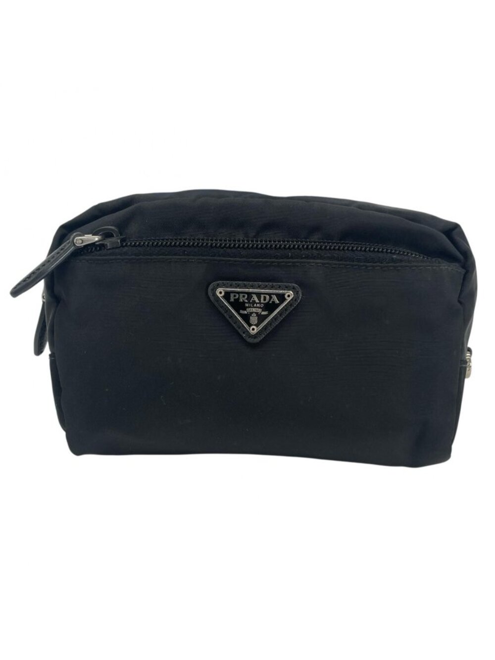 Prada Triangle Logo Saffiano Pouch Black